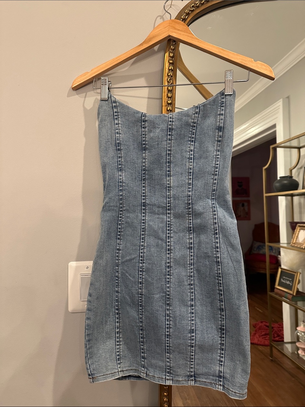 AKIRA Strapless Denim Mini Dress - Light Blue